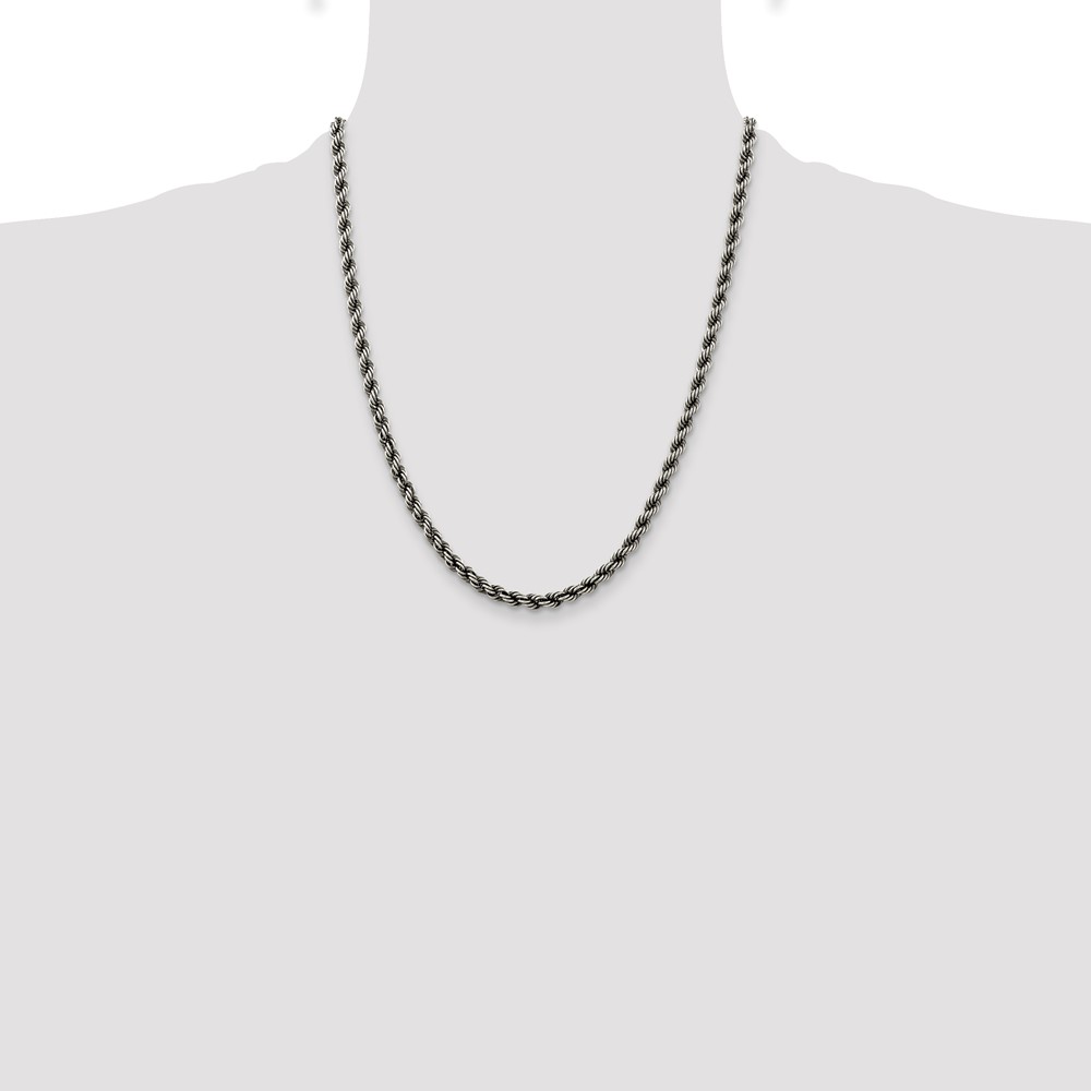 Sterling Silver Ruthenium-plated 4.5mm Rope Chain (QFC202-22)