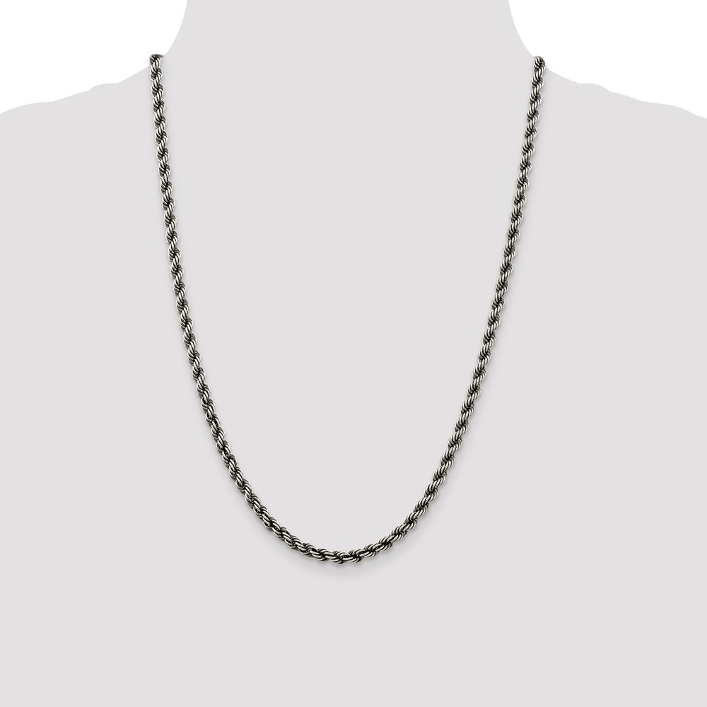 Sterling Silver Ruthenium-plated 4.5mm Rope Chain (QFC202-24)