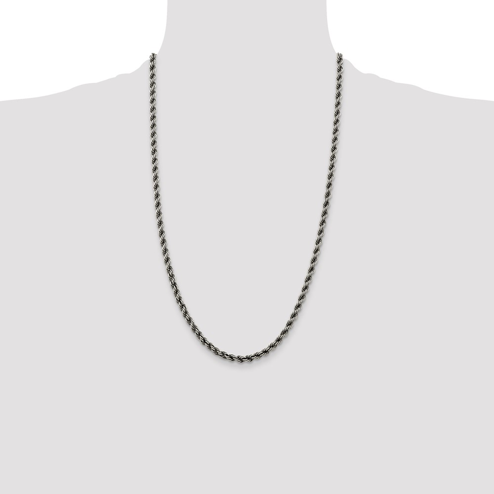 Sterling Silver Ruthenium-plated 4.5mm Rope Chain (QFC202-26)