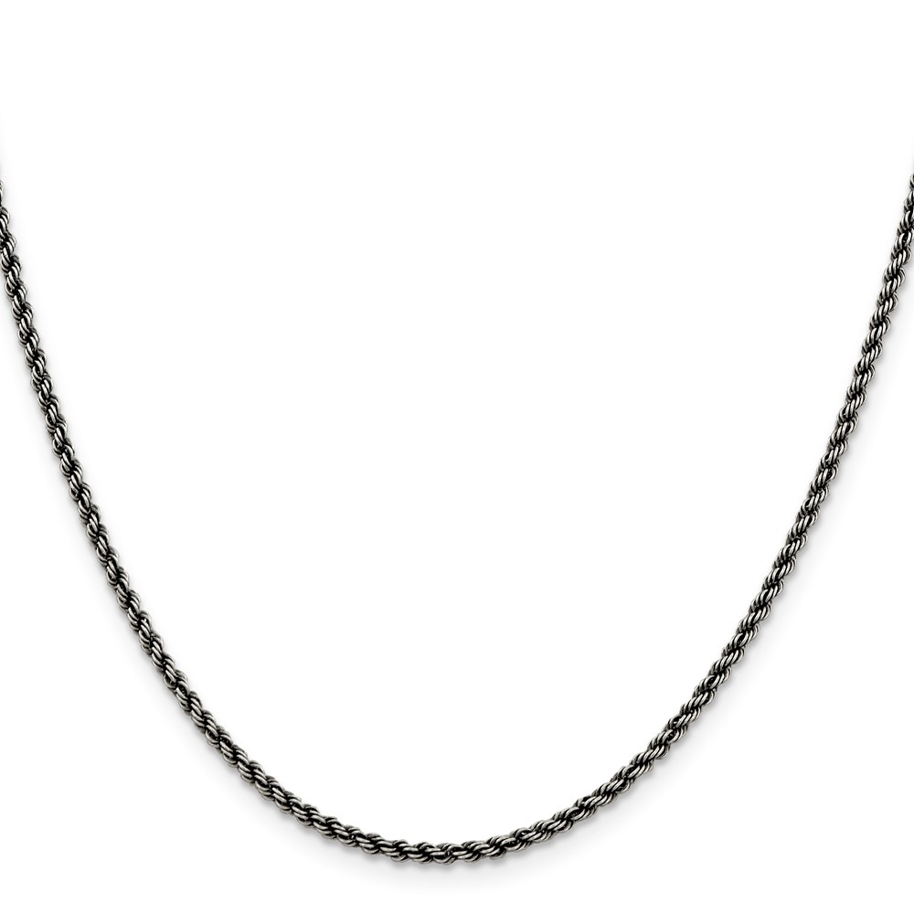 Sterling Silver Ruthenium-plated 2.3mm Rope Chain (QFC209-24)