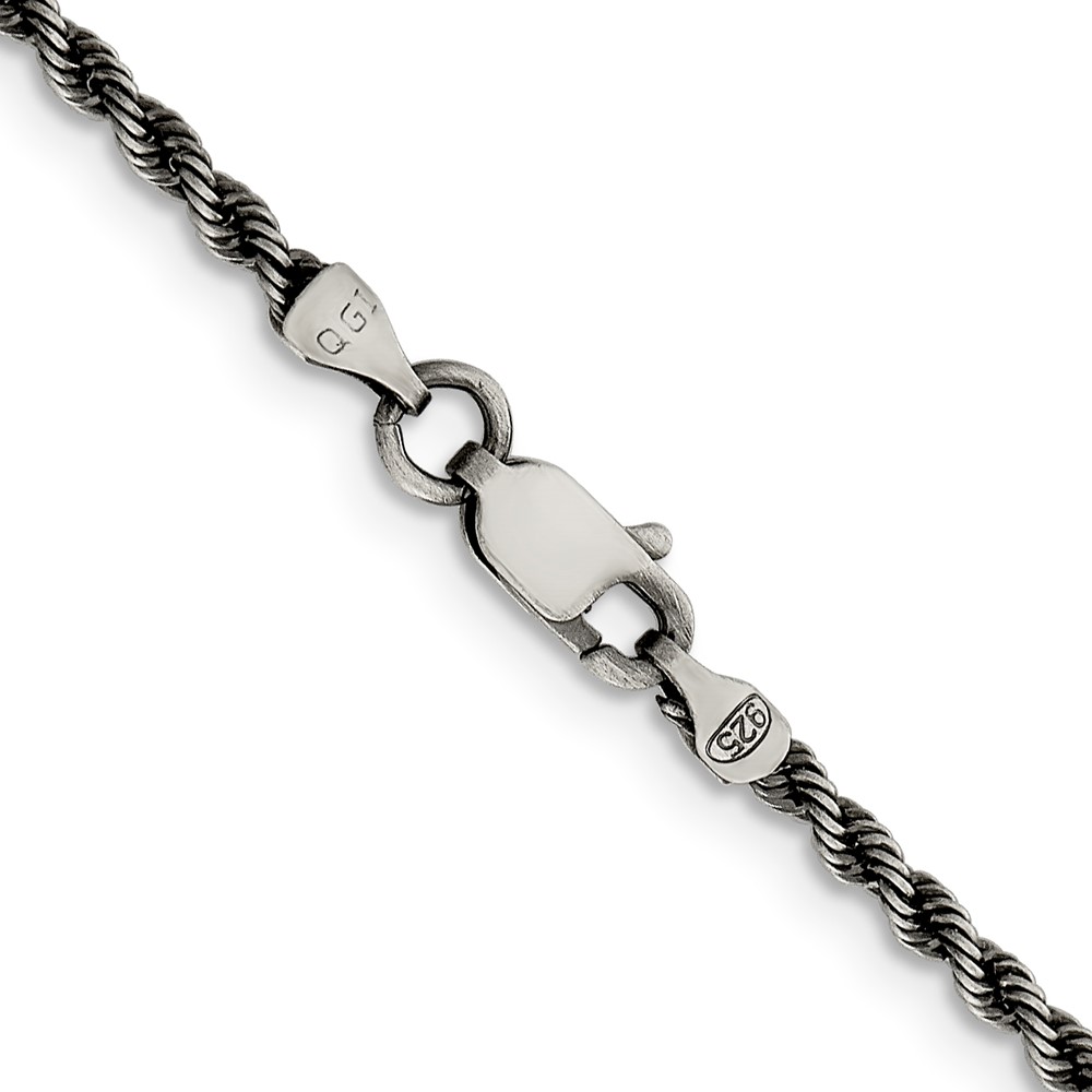 Sterling Silver Ruthenium-plated 2.3mm Rope Chain (QFC209-24)