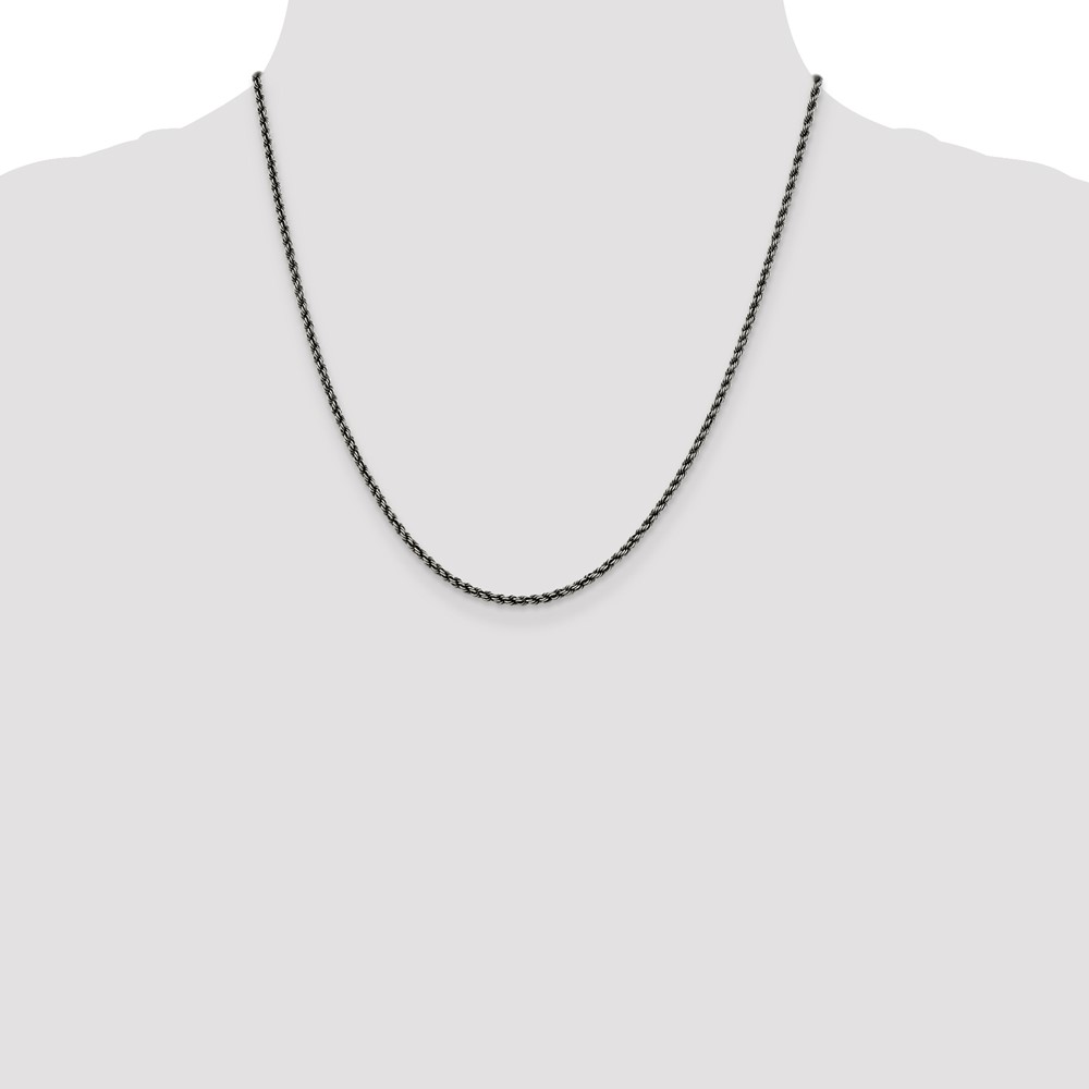 Sterling Silver Ruthenium-plated 2.3mm Rope Chain (QFC209-20)
