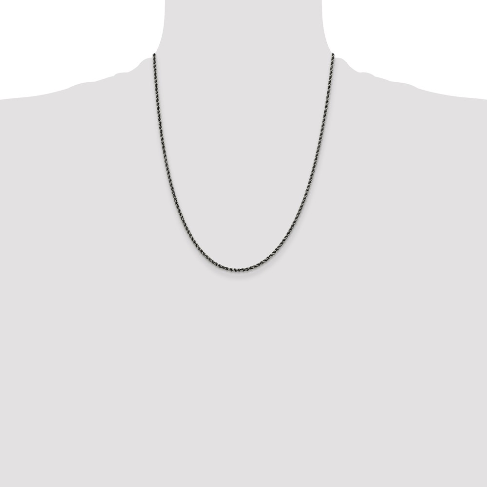 Sterling Silver Ruthenium-plated 2.3mm Rope Chain (QFC209-22)