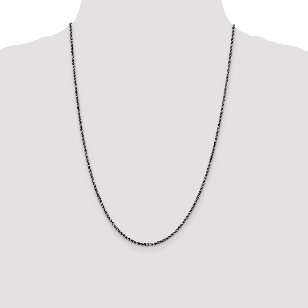 Sterling Silver Ruthenium-plated 2.3mm Rope Chain (QFC209-24)
