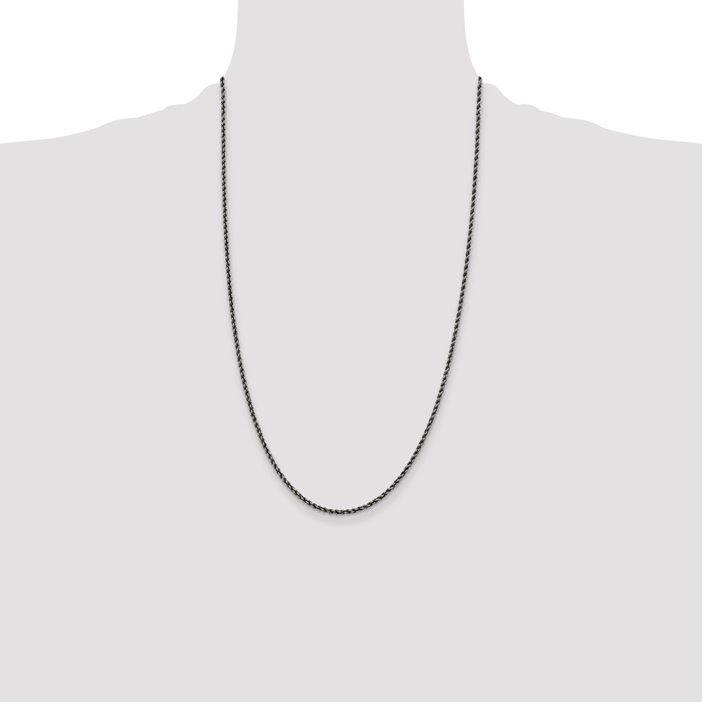 Sterling Silver Ruthenium-plated 2.3mm Rope Chain (QFC209-26)