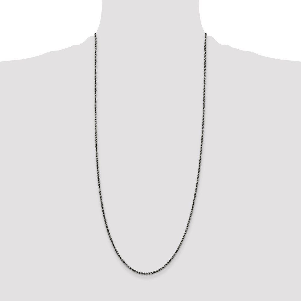 Sterling Silver Ruthenium-plated 2.3mm Rope Chain (QFC209-30)