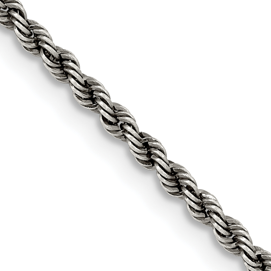 Sterling Silver Ruthenium-plated 2.3mm Rope Chain (QFC209-18)