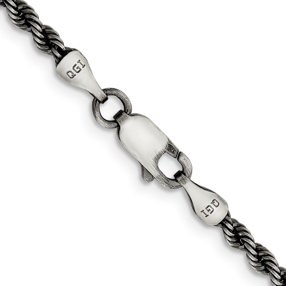 Sterling Silver Ruthenium-plated 2.9mm Rope Chain (QFC210-30)