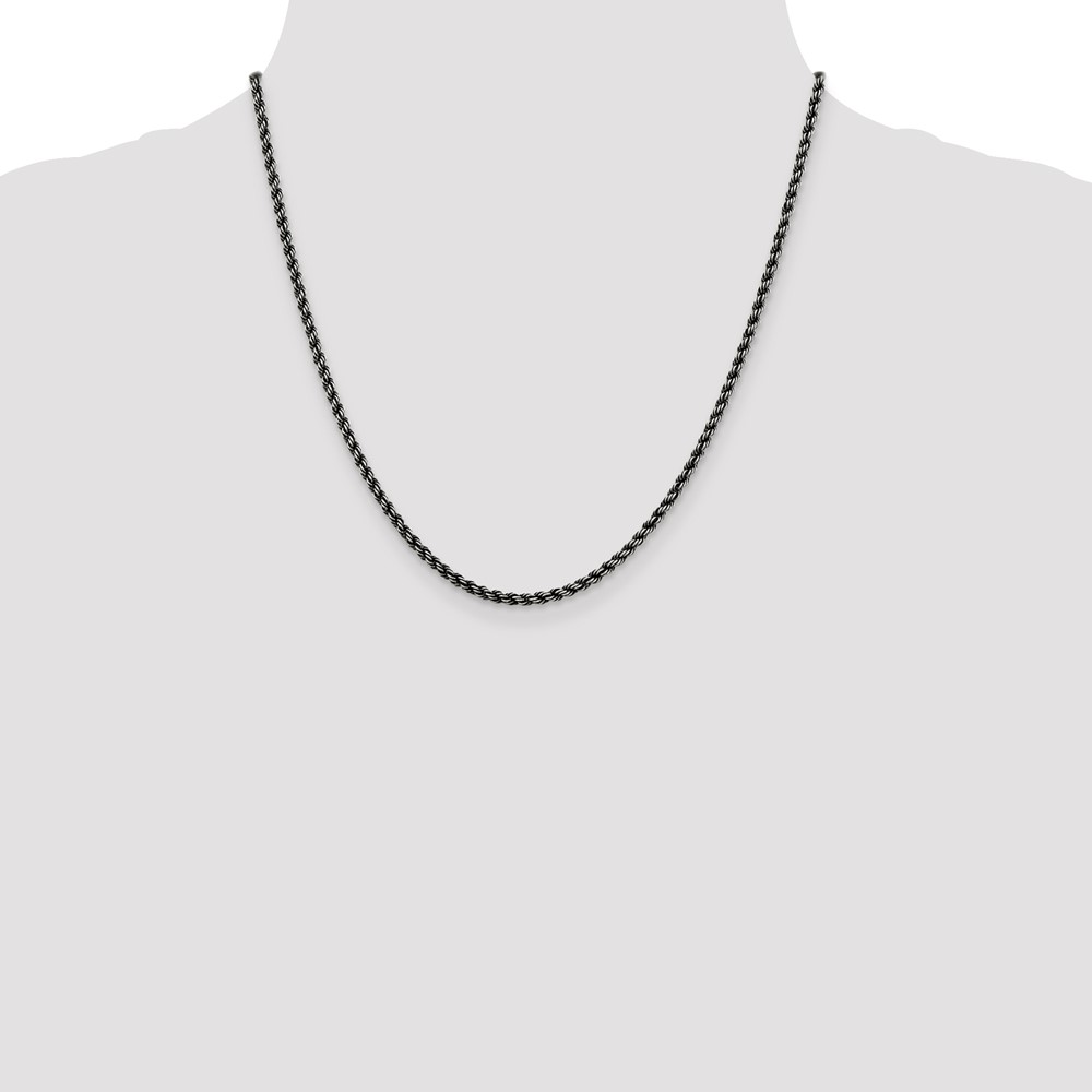 Sterling Silver Ruthenium-plated 2.9mm Rope Chain (QFC210-20)