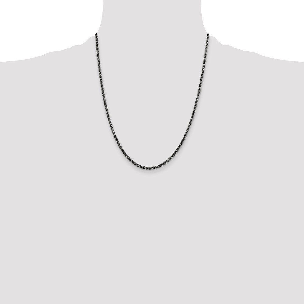 Sterling Silver Ruthenium-plated 2.9mm Rope Chain (QFC210-22)