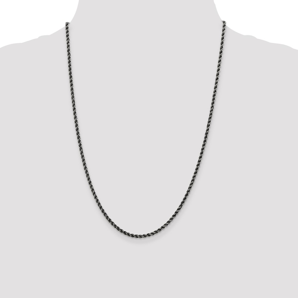 Sterling Silver Ruthenium-plated 2.9mm Rope Chain (QFC210-24)