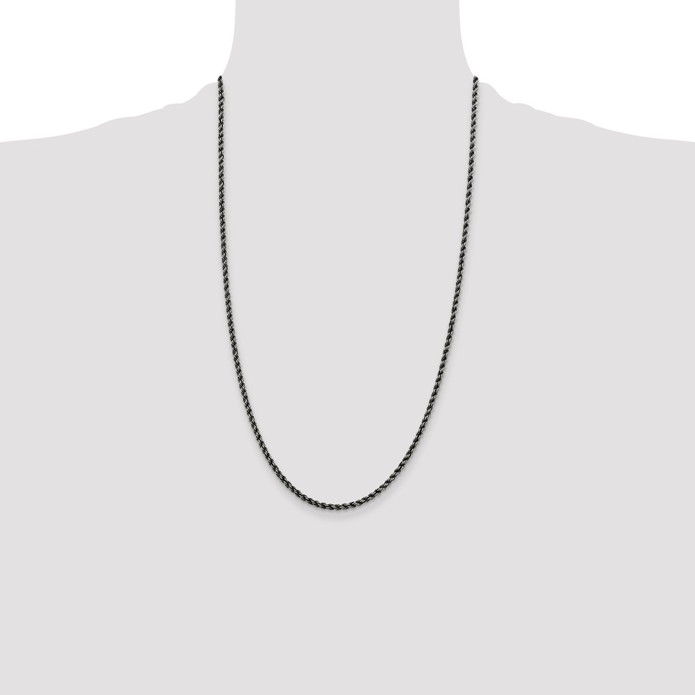 Sterling Silver Ruthenium-plated 2.9mm Rope Chain (QFC210-26)
