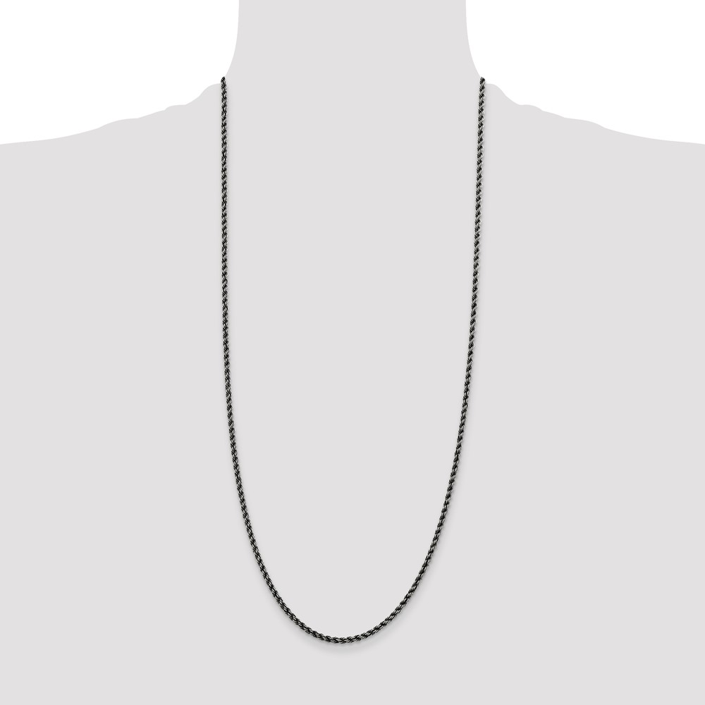 Sterling Silver Ruthenium-plated 2.9mm Rope Chain (QFC210-30)