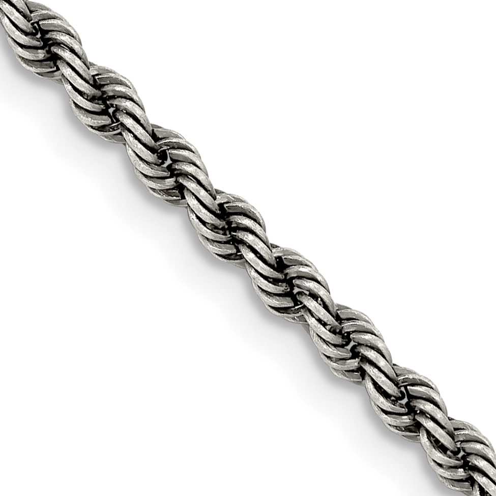 Sterling Silver Ruthenium-plated 2.9mm Rope Chain (QFC210-16)