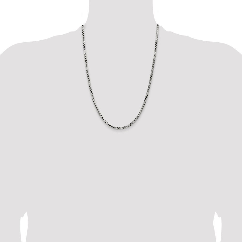 Sterling Silver Antiqued 3.6mm Round Box Chain (QFC216-24)