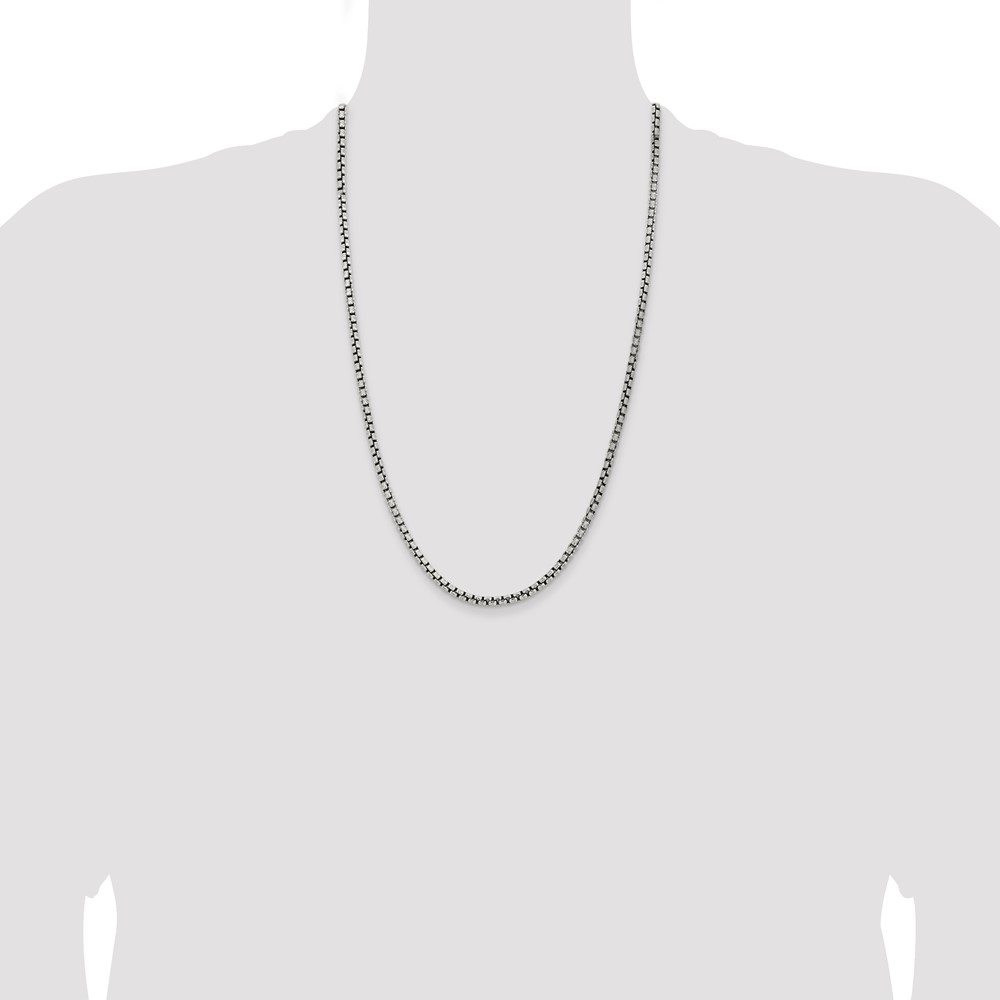 Sterling Silver Antiqued 3.6mm Round Box Chain (QFC216-26)