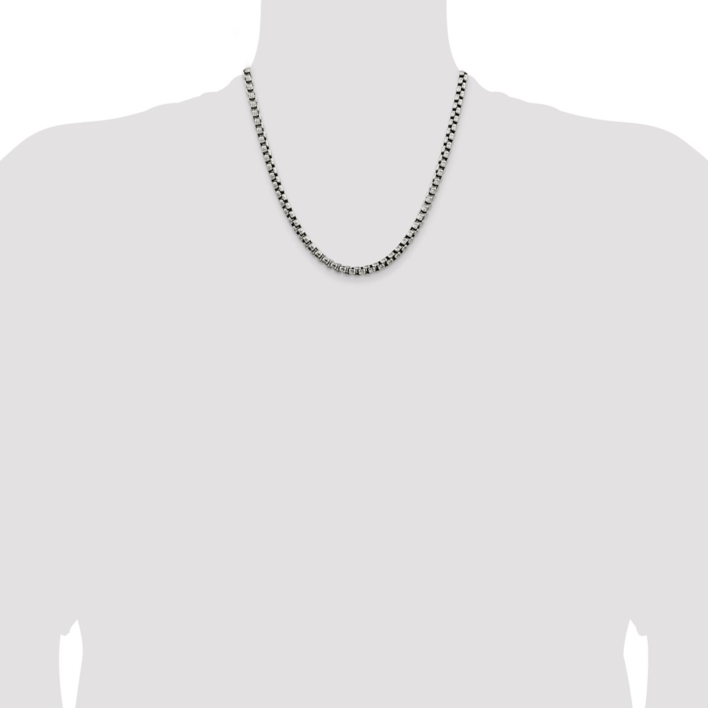 Sterling Silver Antiqued 5.2mm Round Box Chain (QFC217-20)