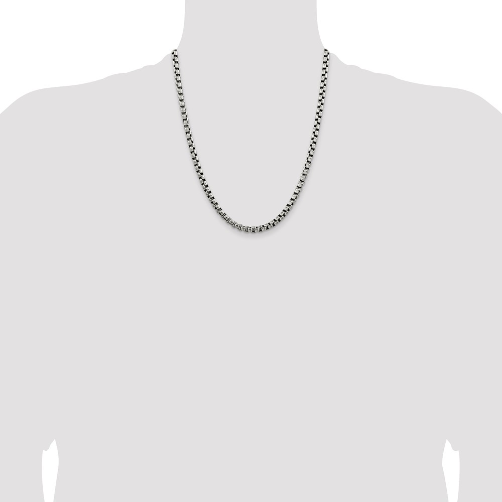 Sterling Silver Antiqued 5.2mm Round Box Chain (QFC217-22)