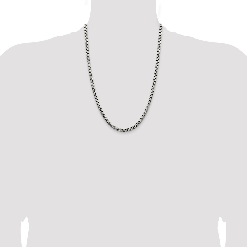 Sterling Silver Antiqued 5.2mm Round Box Chain (QFC217-24)