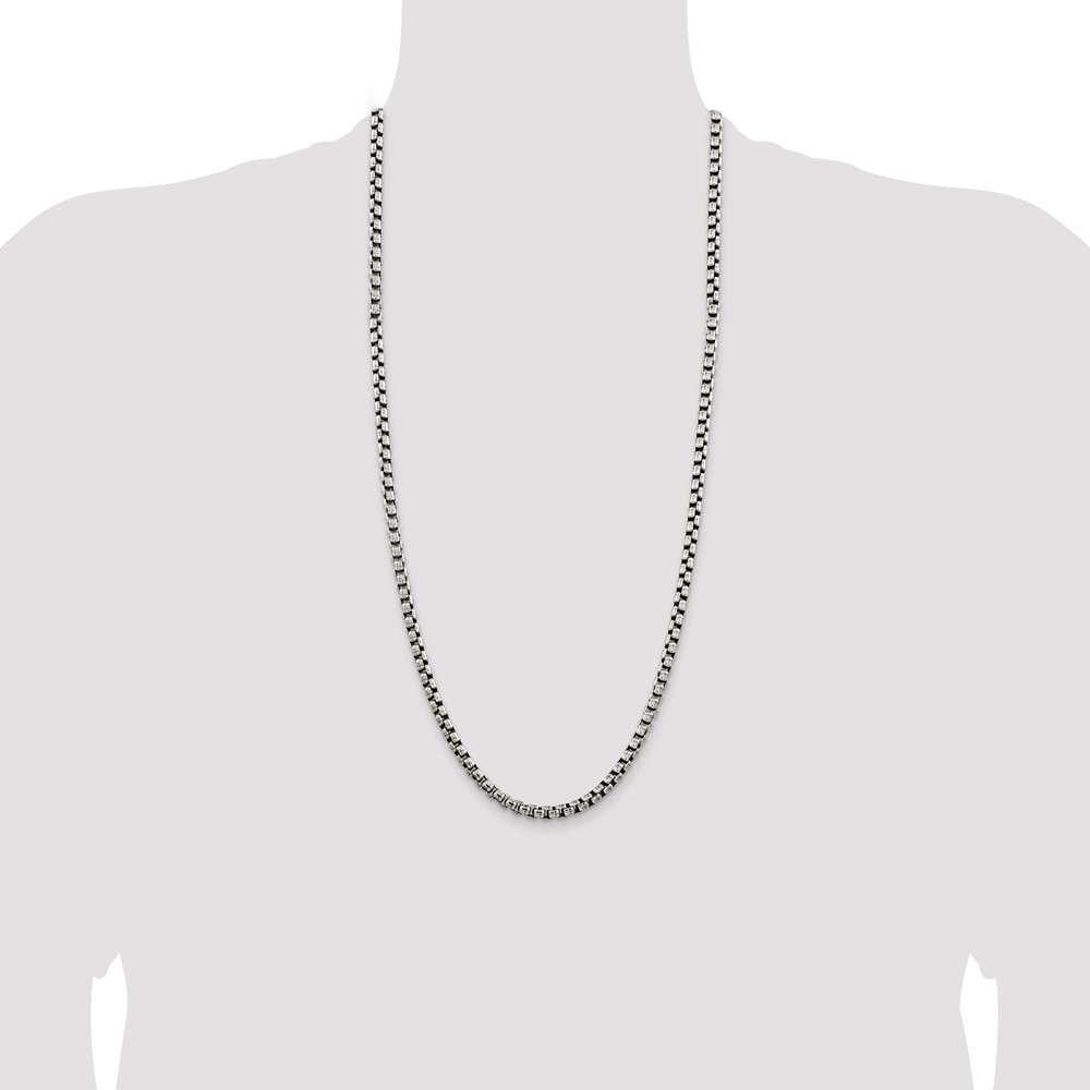 Sterling Silver Antiqued 5.2mm Round Box Chain (QFC217-30)