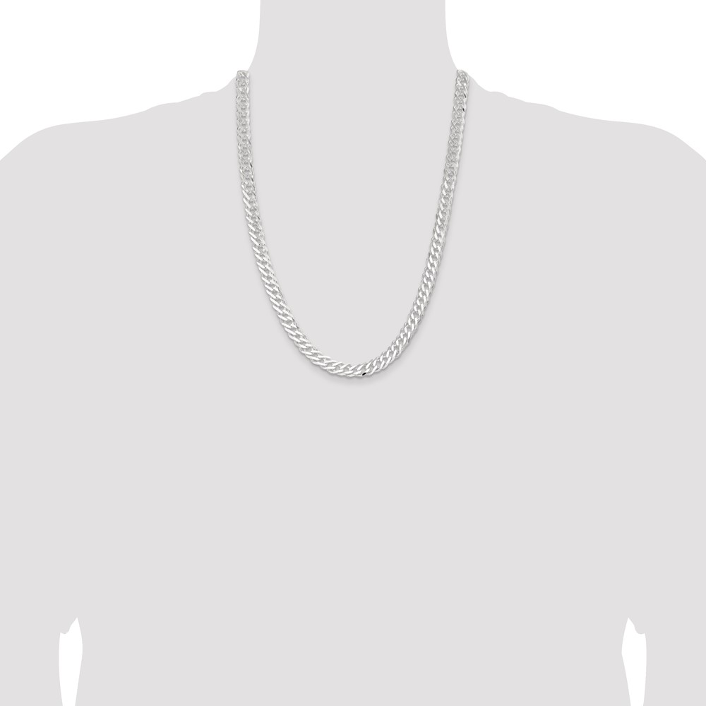 Sterling Silver 7.75mm 6 Side D/C Flat Double Curb Chain (QFC219-24)