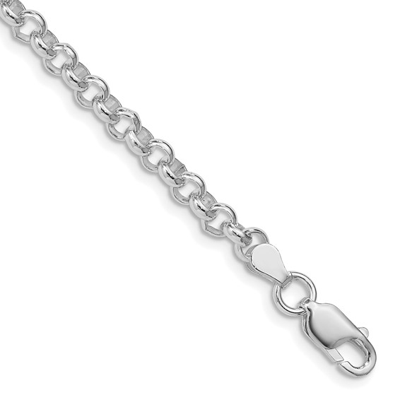 Amore La Vita Sterling Silver Rhodium-plated Polished 4.75mm 7 inch Half Round Belcher with Lobster Clasp Charm Bracelet