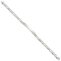 Sterling Silver Polished Engravable Figaro Link 40x 5mm Plate ID Bracelet, 7" view 2