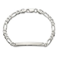 Sterling Silver Polished Engravable Figaro Link 40x 5mm Plate ID Bracelet, 7" view 3