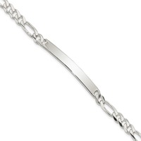 Sterling Silver Polished Engravable Figaro Link 40x 5mm Plate ID Bracelet, 7" view 1
