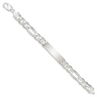 Sterling Silver Polished Engravable Figaro Link 41x 10mm Plate ID Bracelet, 8" view 2