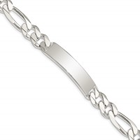 Sterling Silver Polished Engravable Figaro Link 41x 10mm Plate ID Bracelet, 8" view 1
