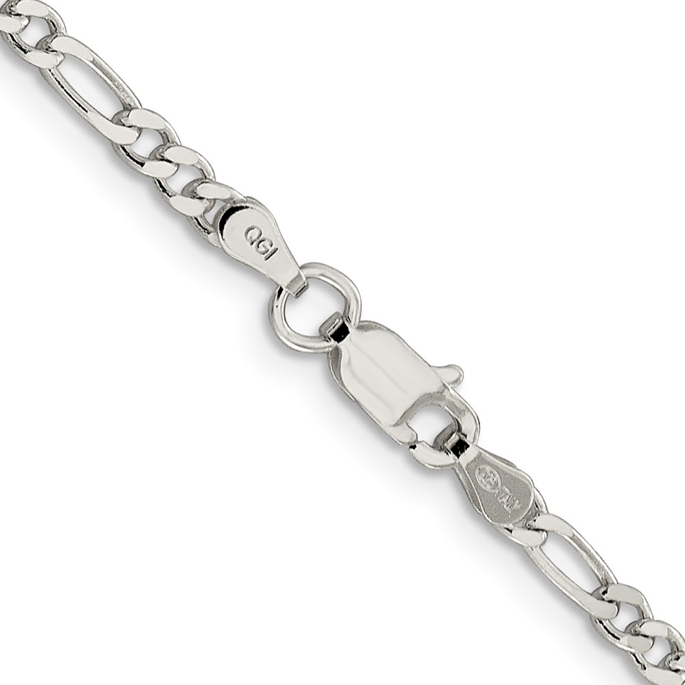 Sterling Silver 3mm PavÃ© Flat Figaro Chain (QFF080-20)