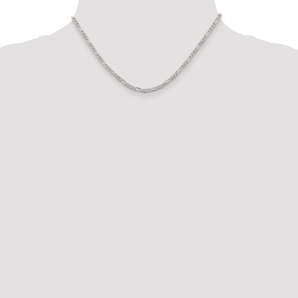 Sterling Silver 3mm PavÃ© Flat Figaro Chain (QFF080-16)