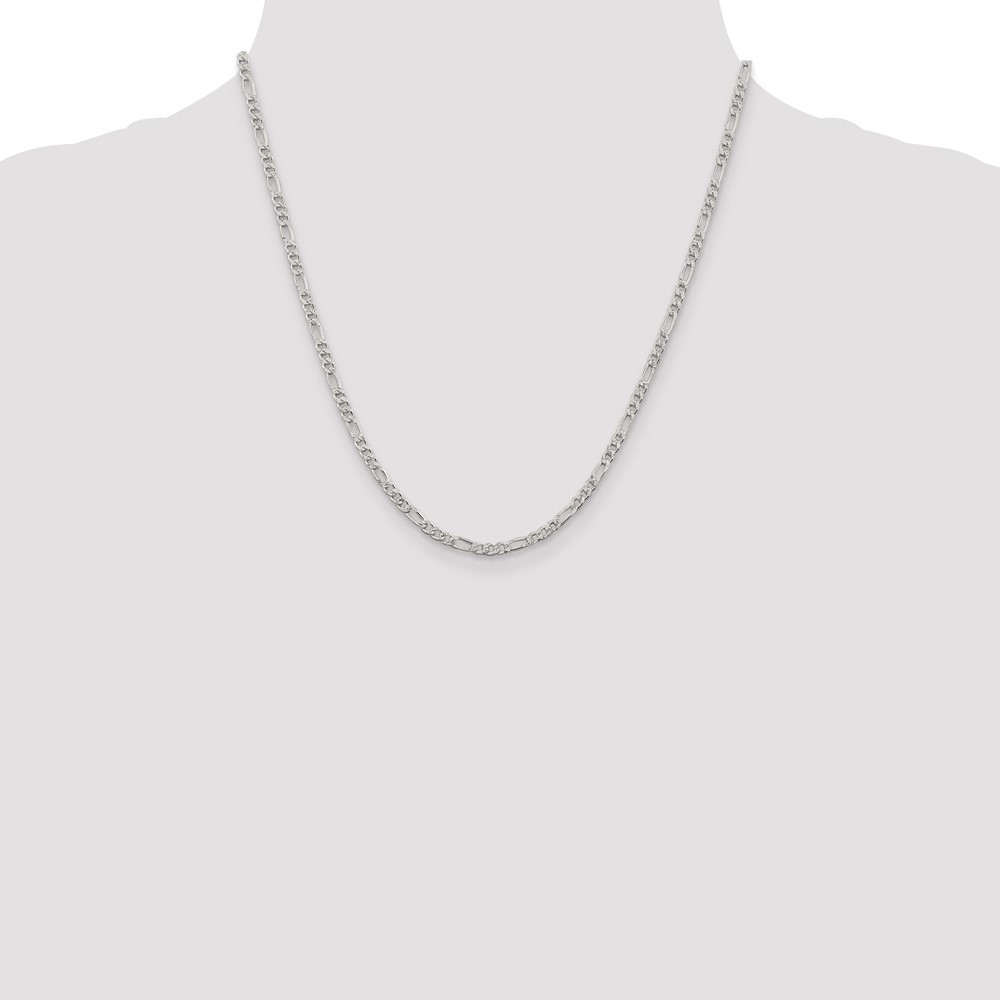 Sterling Silver 3mm PavÃ© Flat Figaro Chain (QFF080-20)