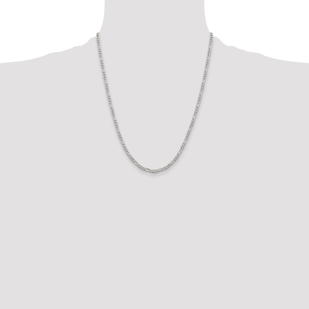 Sterling Silver 3mm PavÃ© Flat Figaro Chain (QFF080-22)