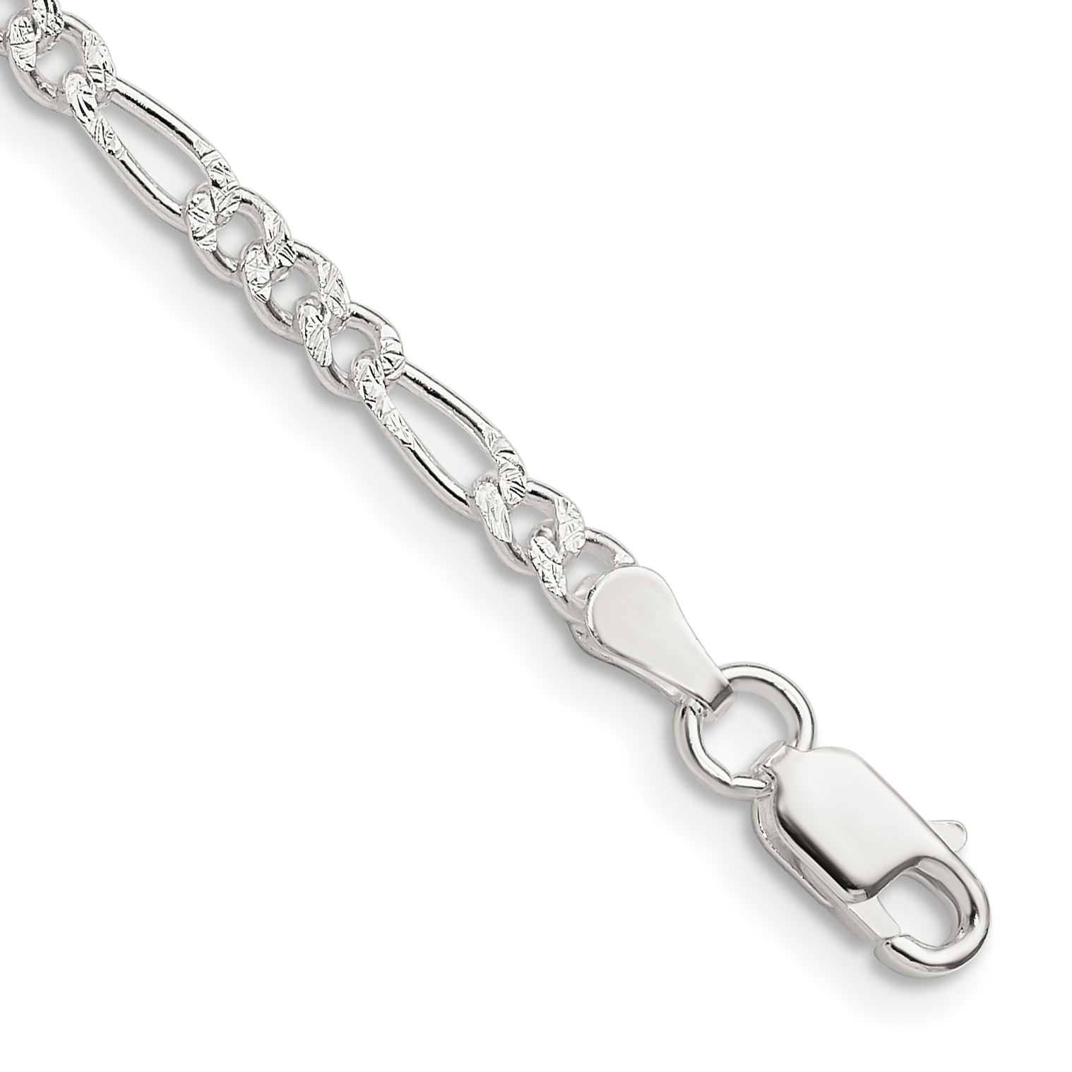 Sterling Silver 3mm PavÃ© Flat Figaro Chain (QFF080-7)