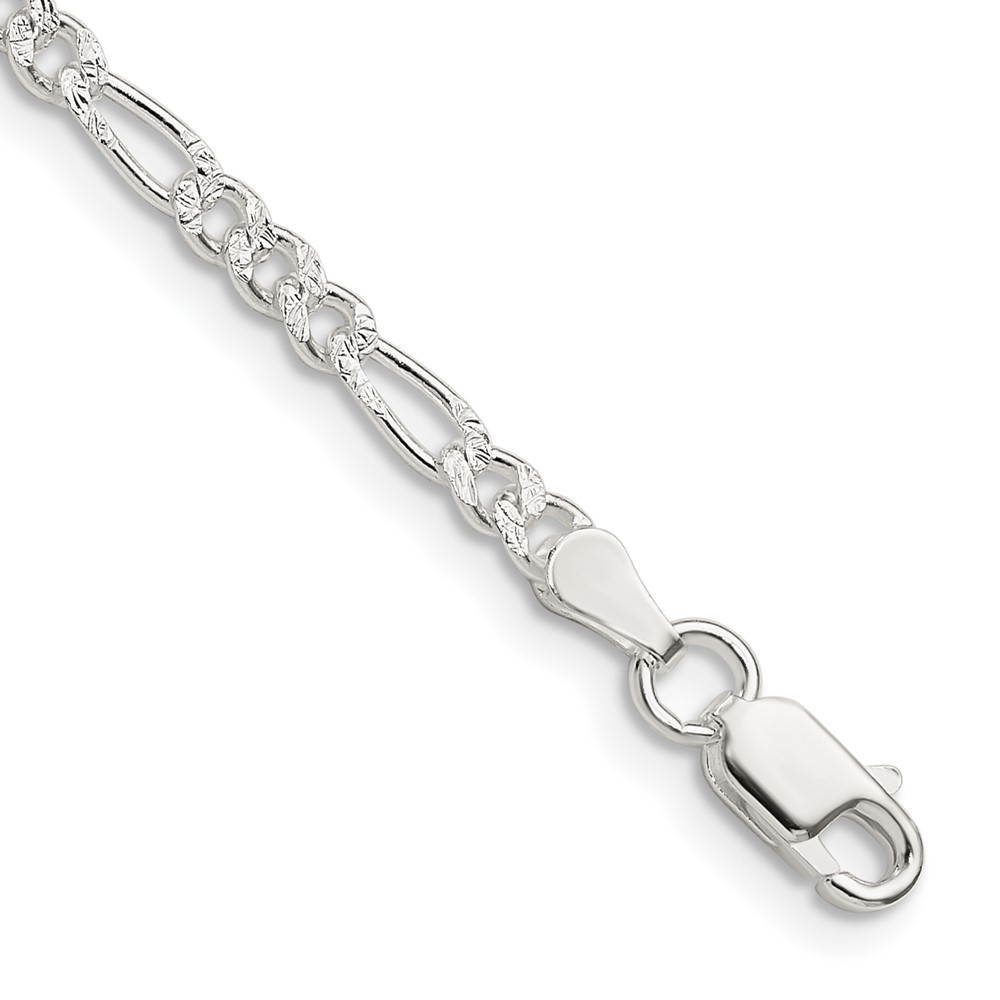 Sterling Silver 3mm PavÃ© Flat Figaro Chain (QFF080-7)