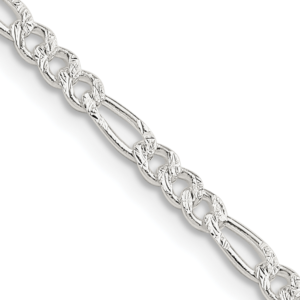 Sterling Silver 3mm PavÃ© Flat Figaro Chain (QFF080-16)