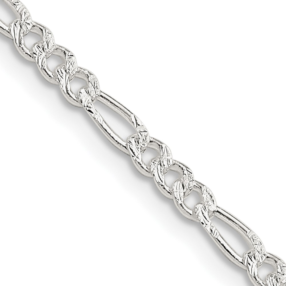 Sterling Silver 3mm PavÃ© Flat Figaro Chain (QFF080-16)