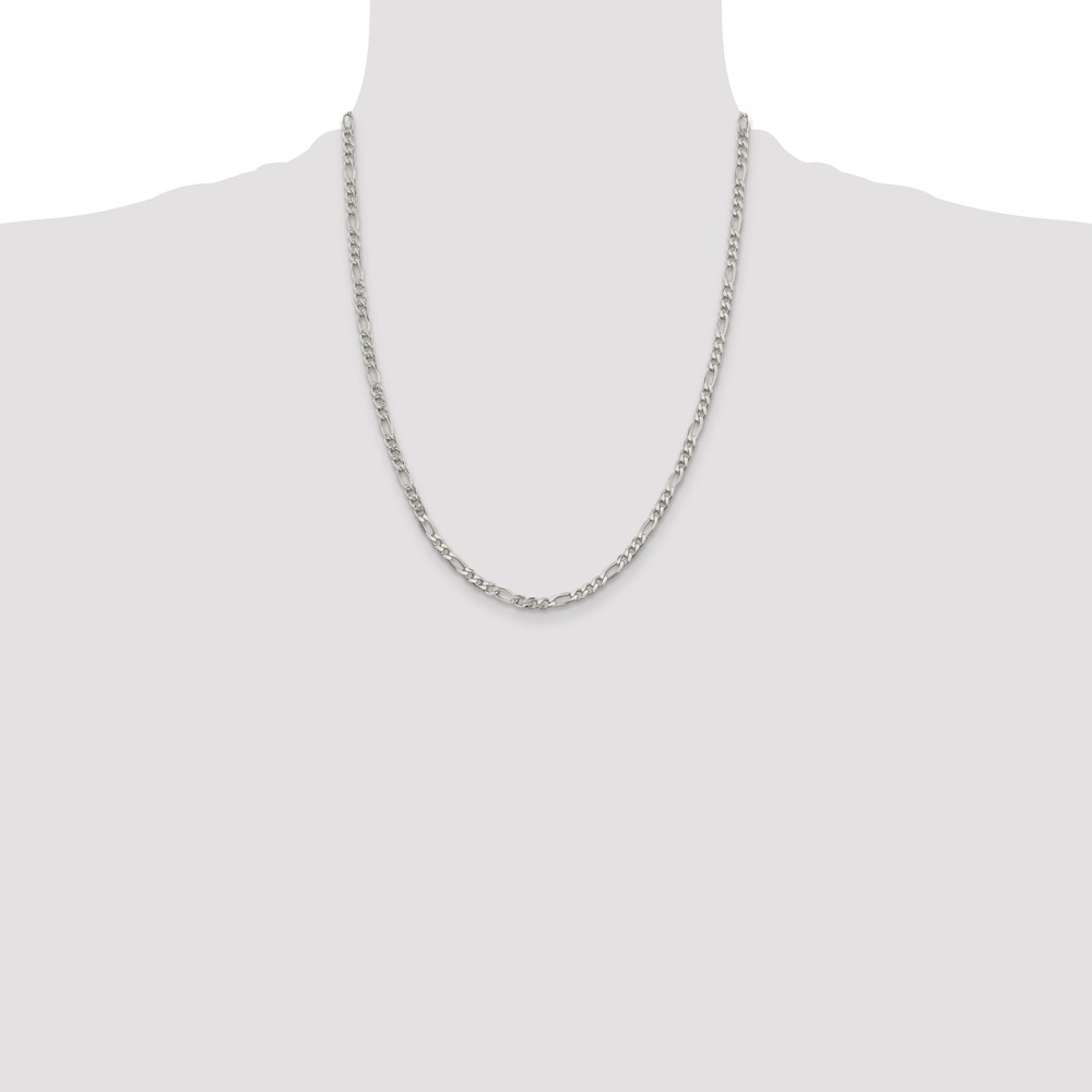 Sterling Silver 4mm PavÃ© Flat Figaro Chain (QFF100-22)