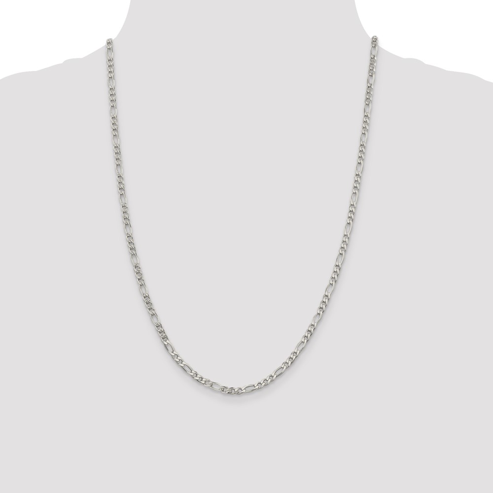 Sterling Silver 4mm PavÃ© Flat Figaro Chain (QFF100-24)