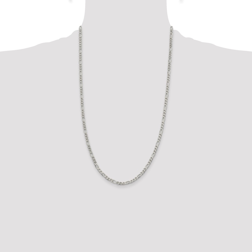 Sterling Silver 4mm PavÃ© Flat Figaro Chain (QFF100-26)