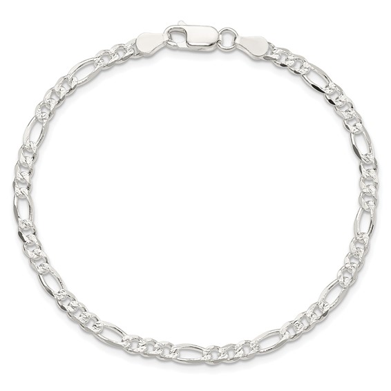 Sterling Silver 4mm Pavé Flat Figaro Chain