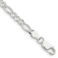 Sterling Silver 4mm Pavé Flat Figaro Chain view 1