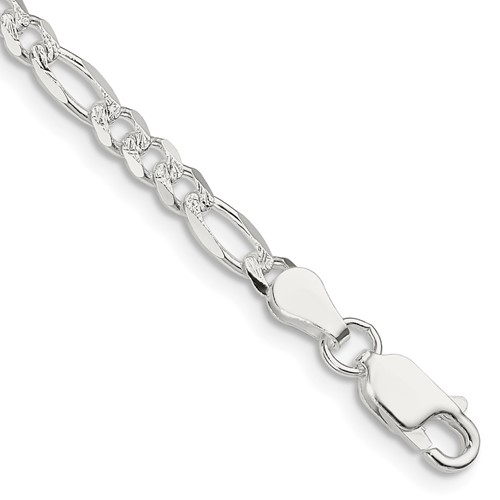 Sterling Silver 4mm Pavé Flat Figaro Chain