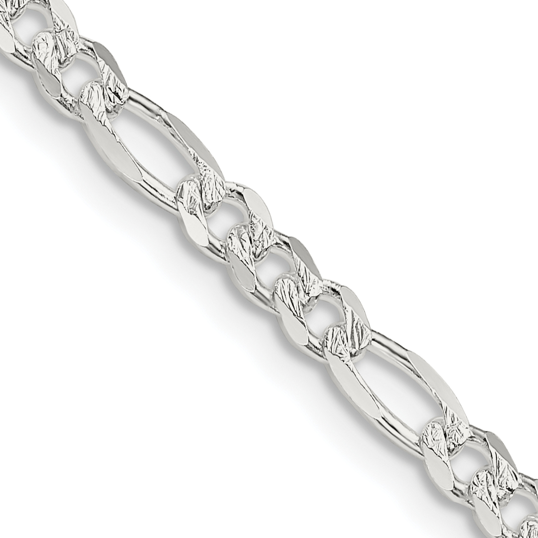 Sterling Silver 4mm PavÃ© Flat Figaro Chain (QFF100-16)