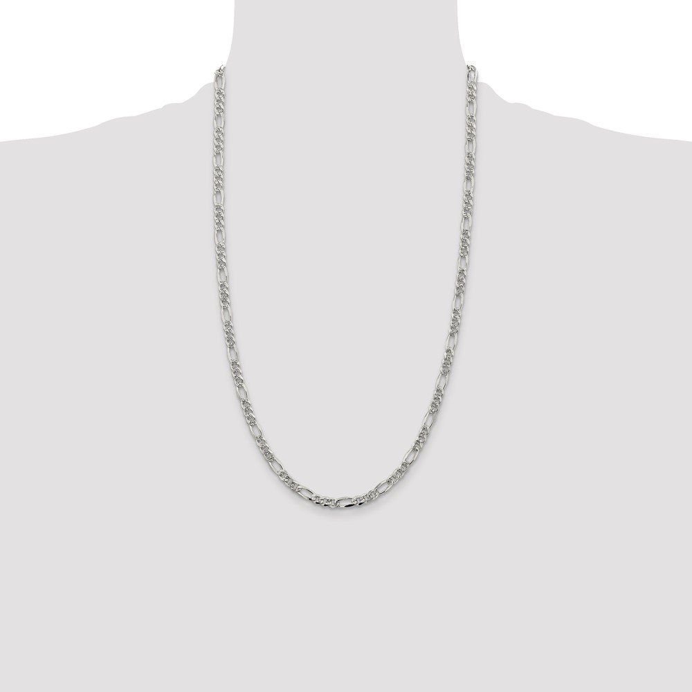 Sterling Silver 4.3mm PavÃ© Flat Figaro Chain (QFF120-26)
