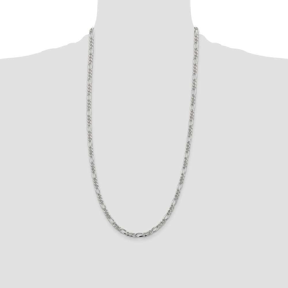 Sterling Silver 4.3mm PavÃ© Flat Figaro Chain (QFF120-28)