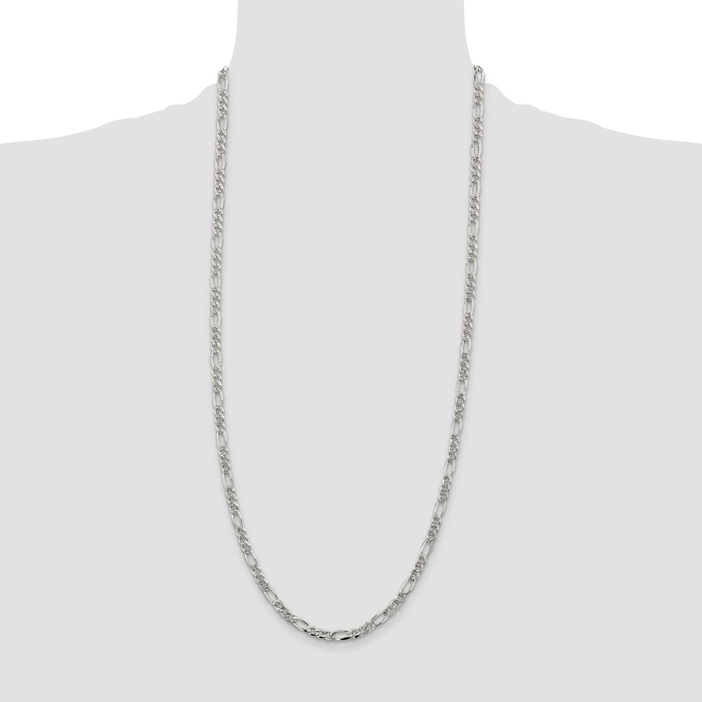 Sterling Silver 4.3mm PavÃ© Flat Figaro Chain (QFF120-30)