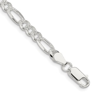 Sterling Silver 4.3mm Pavé Flat Figaro Chain